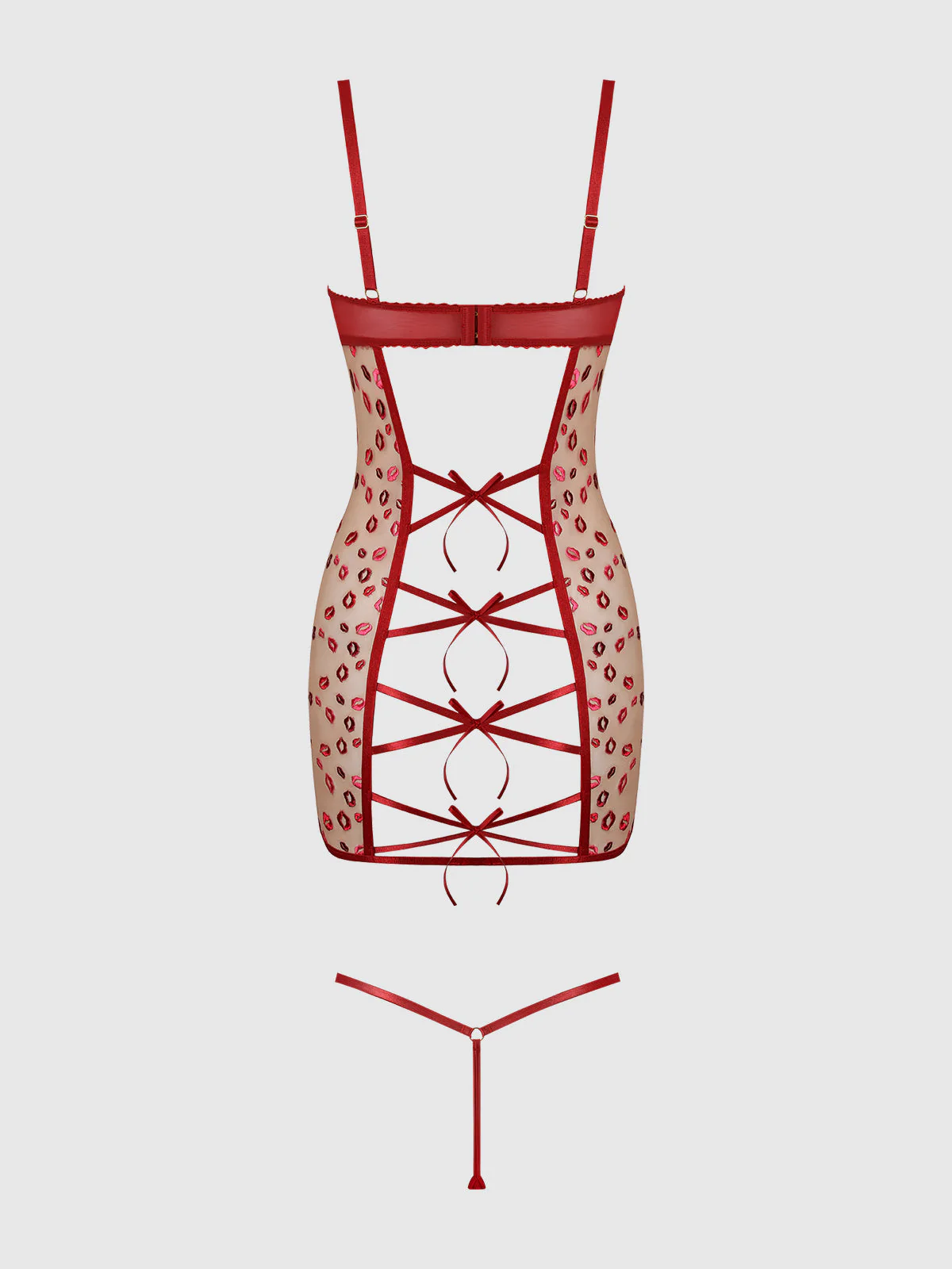 Angelica Lips Embroidery Open Bow Back Chemise Set - Image 7