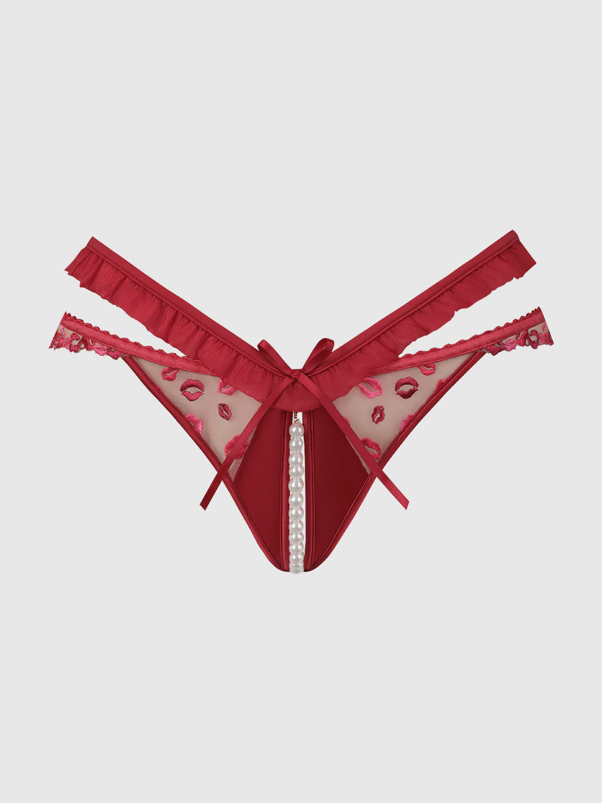 Angelica Lips Embroidery Pearl & Crotchless Bikini - Image 4