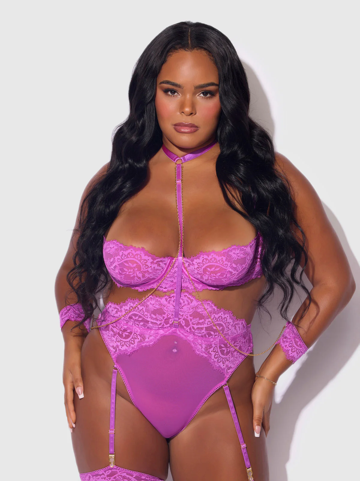 Arianna Lace & Chains Thigh Garter Teddy - Image 6