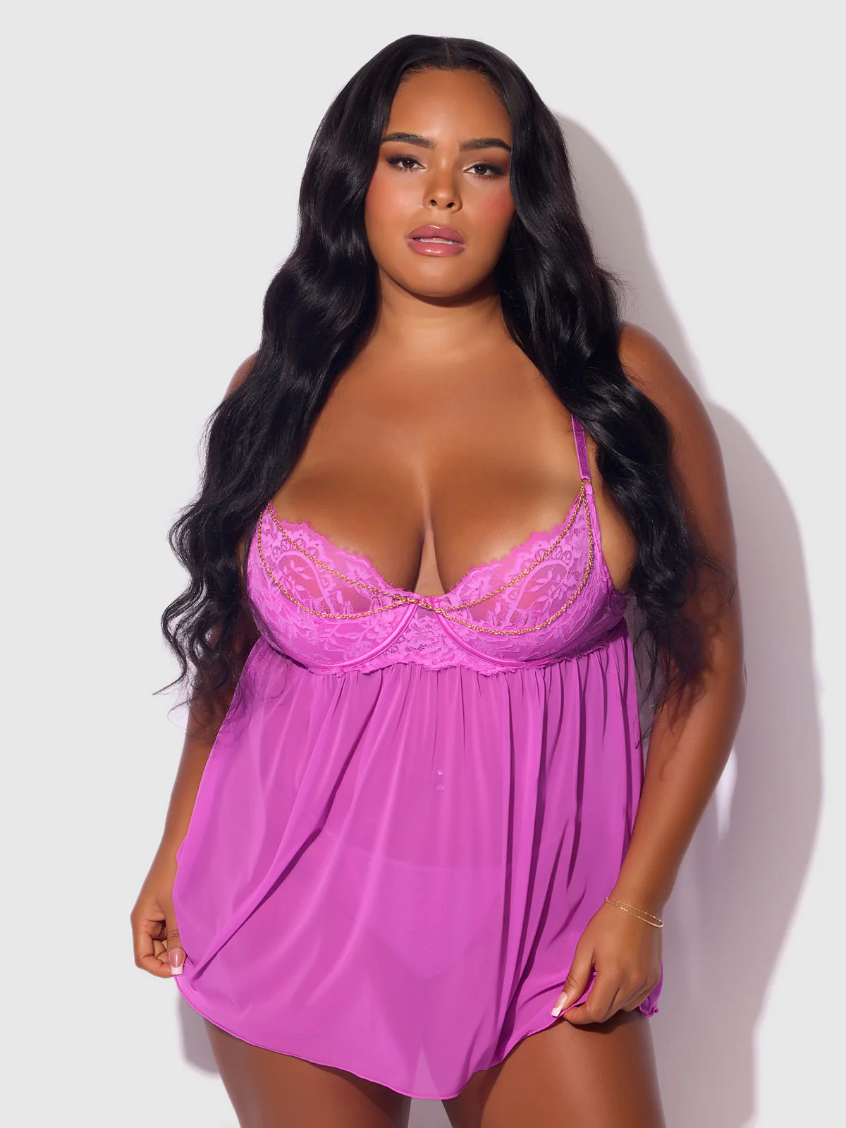 Arianna Lace & Chains Underwire Babydoll Set - Image 3