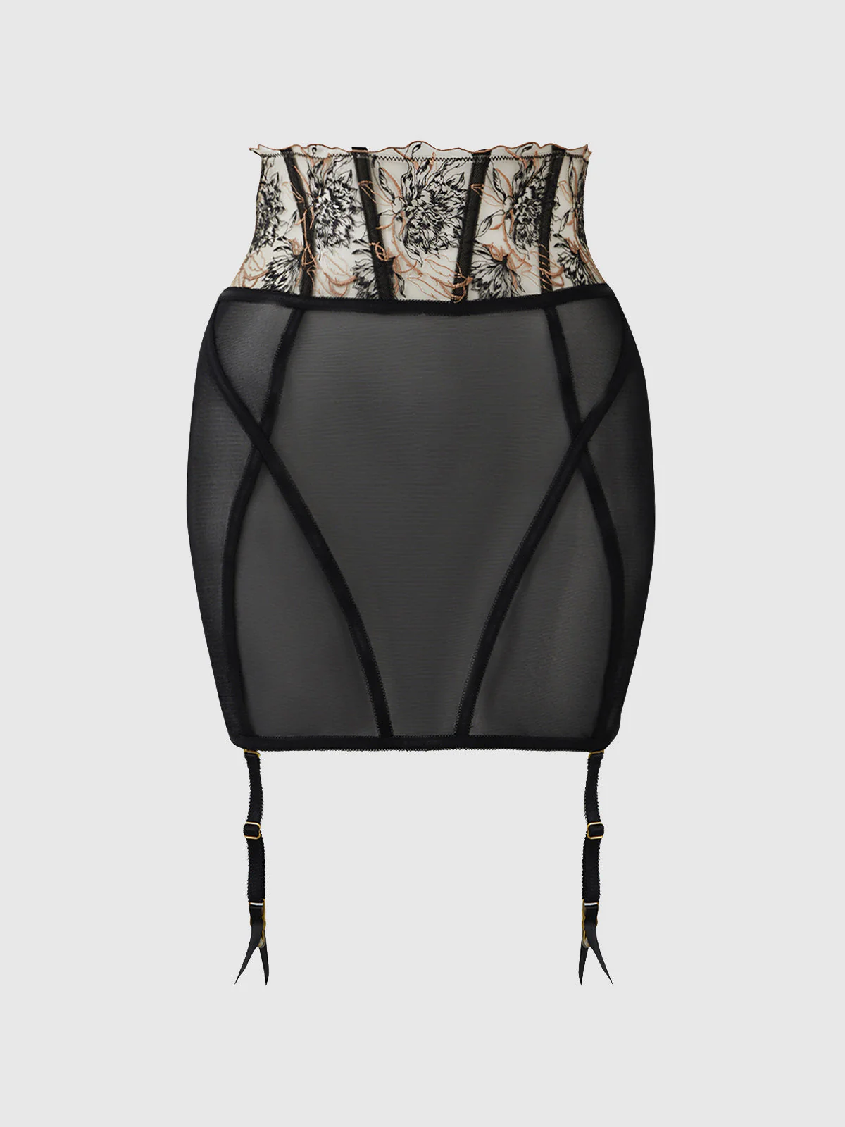 Delfina Embroidered Backless Half Skirt With Garters - Image 10