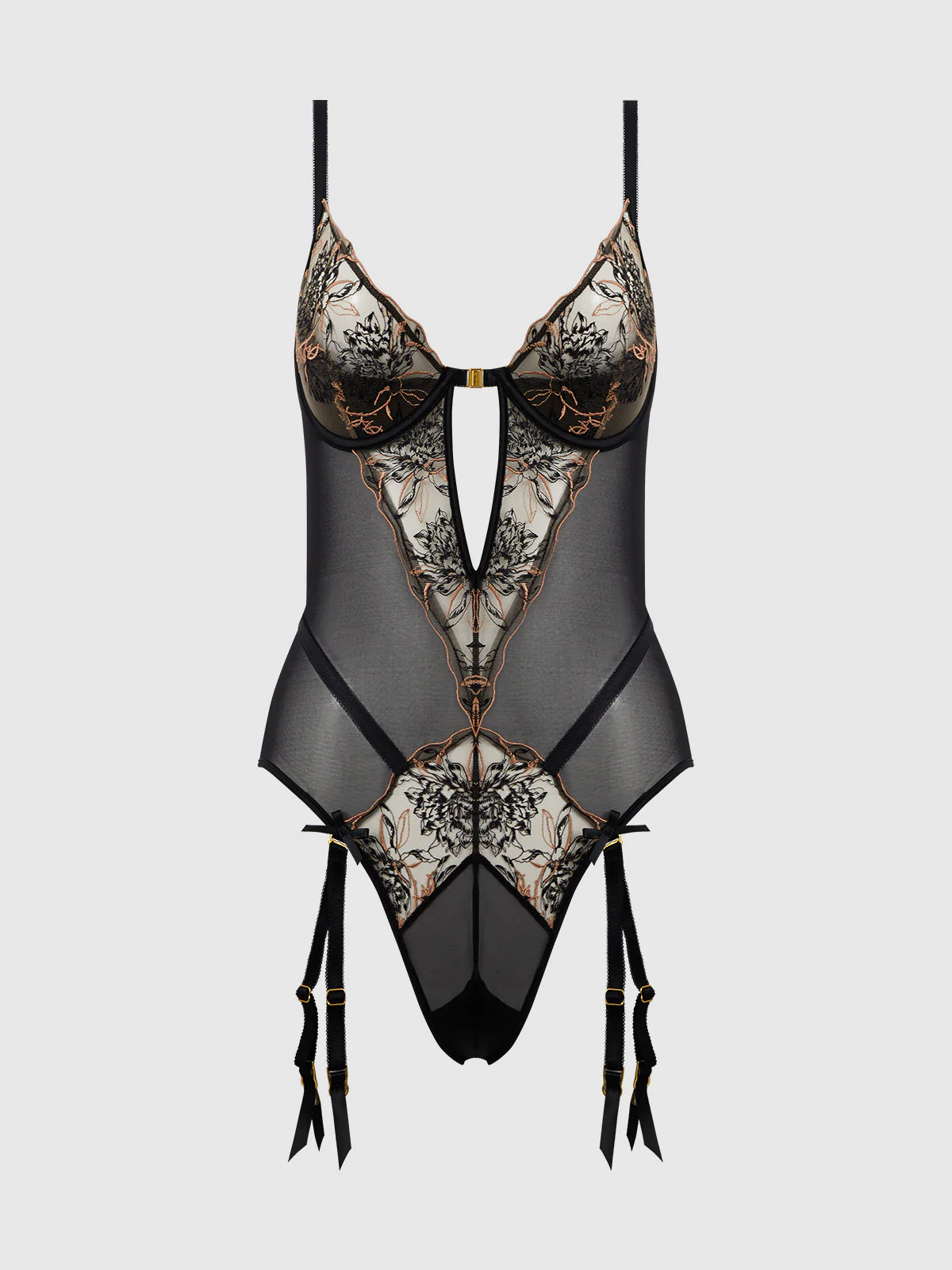 Delfina Embroidered Backless Teddy With Garters - Image 14