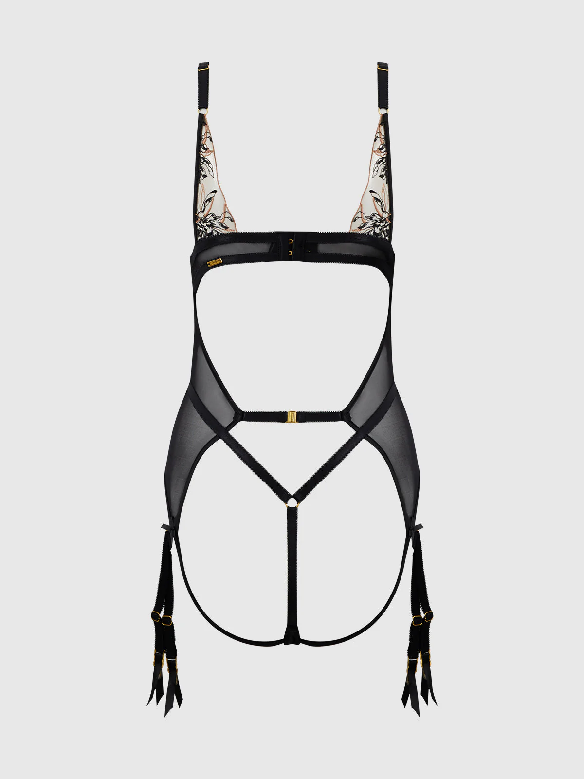 Delfina Embroidered Backless Teddy With Garters - Image 15