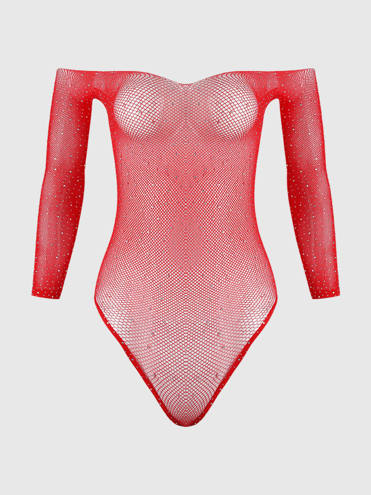 Fine Fishnet & Rhinestone Long Sleeve Teddy Bodystocking
