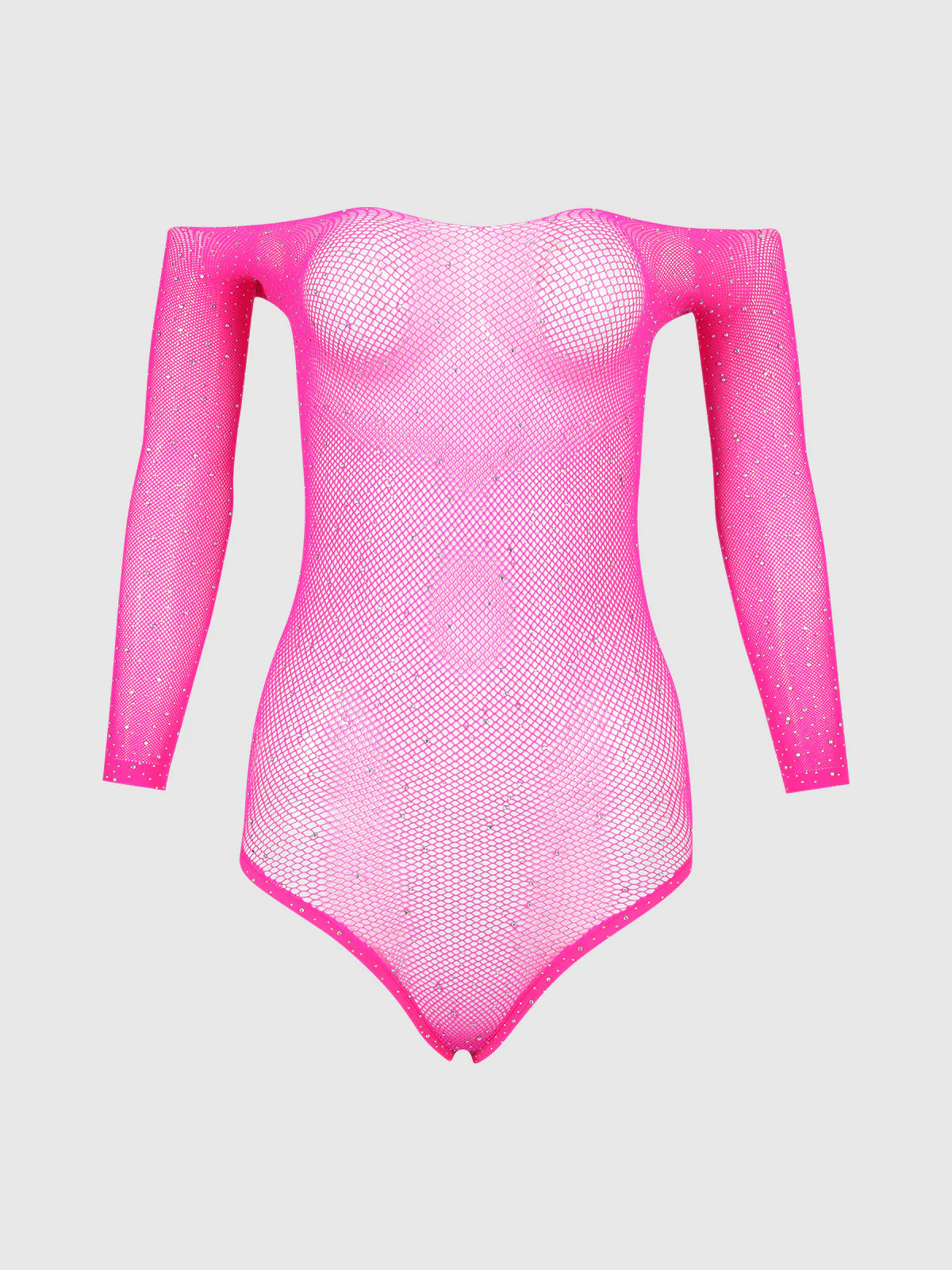 Fine Fishnet & Rhinestone Long Sleeve Teddy Bodystocking