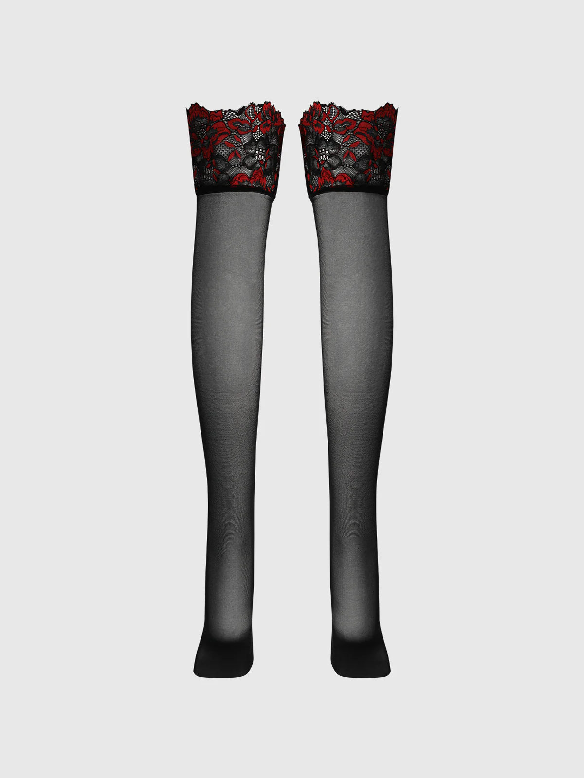 Glossy Cross Dye Lace Top Sheer Stay Up Thigh Highs - Image 6