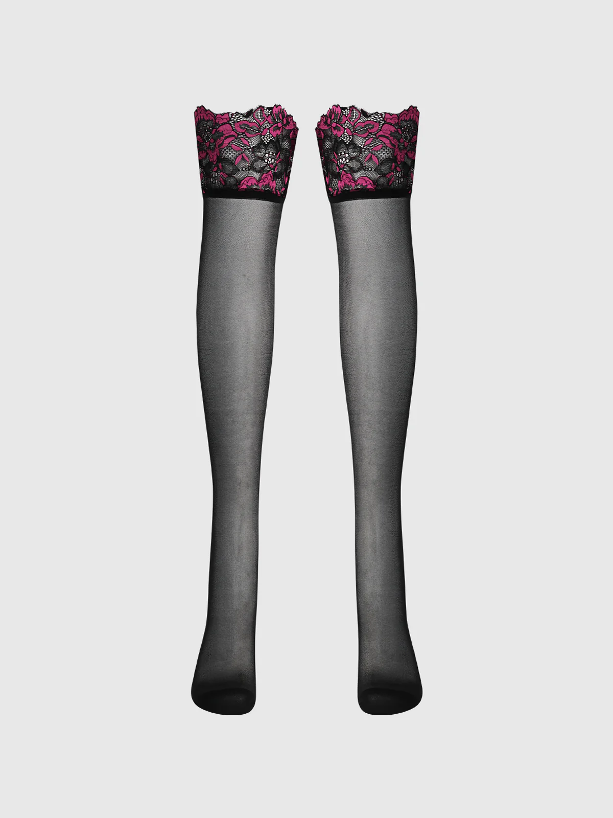 Glossy Cross Dye Lace Top Sheer Stay Up Thigh Highs - Image 5