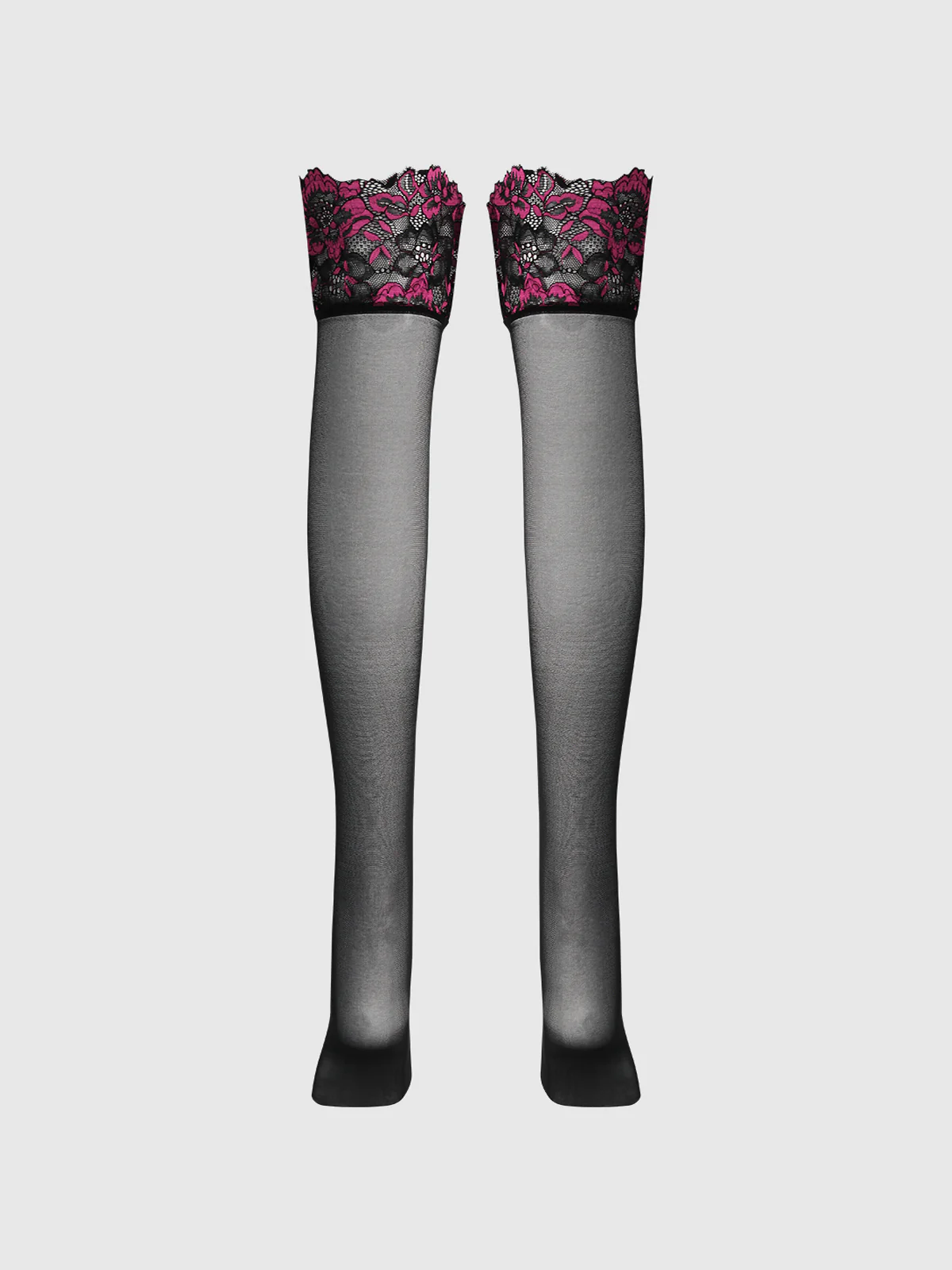 Glossy Cross Dye Lace Top Sheer Stay Up Thigh Highs - Image 6