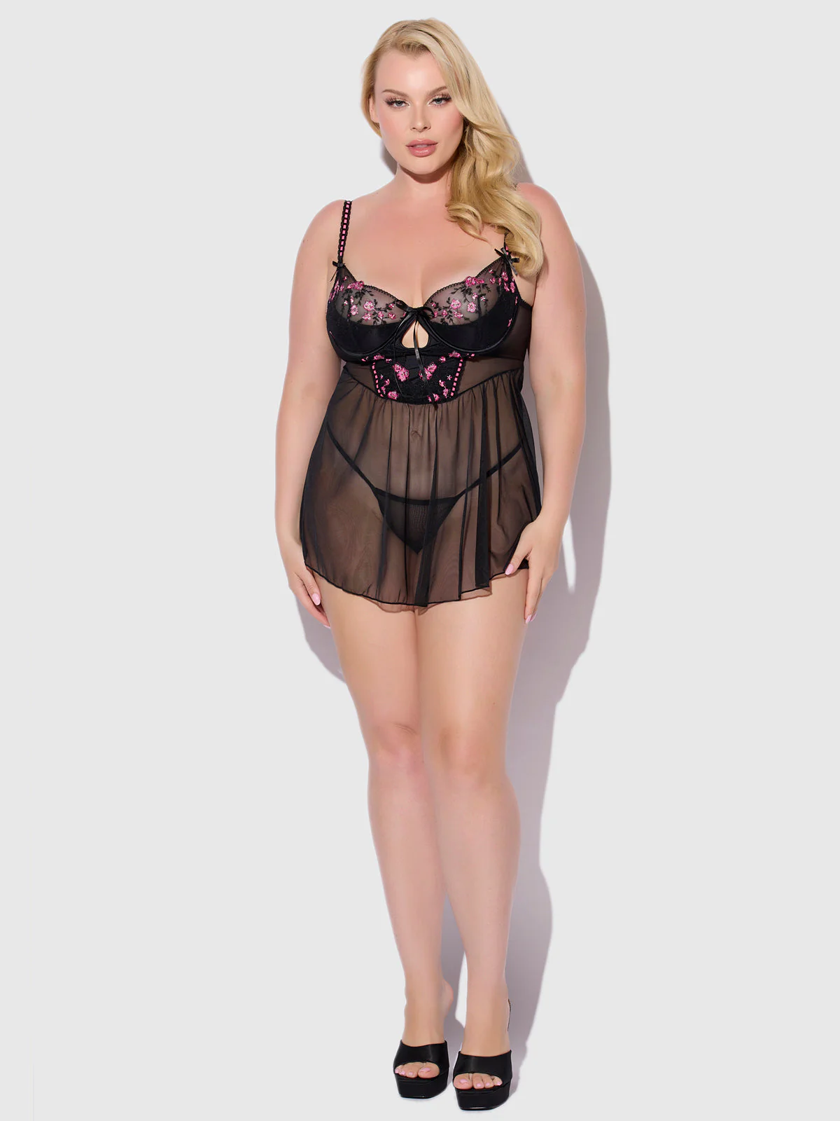Harlow Embroidered Mesh & Elastic Longline Babydoll - Image 7
