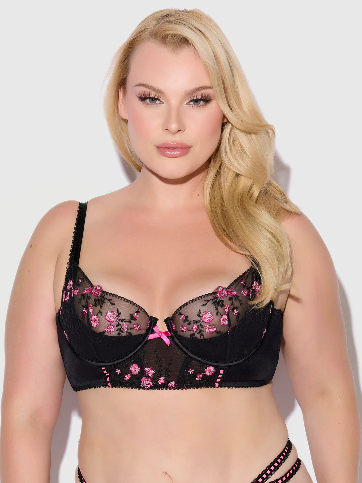 Harlow Embroidered Mesh Push Up Longline Demi Bra - Image 5