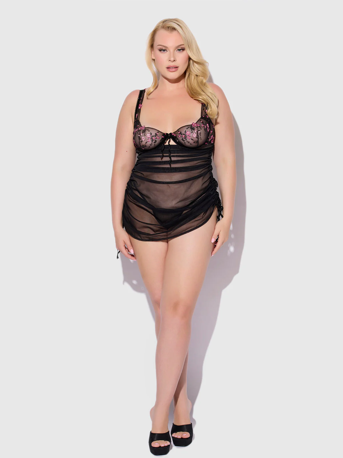 Harlow Embroidered Stretch Mesh Chemise - Image 9