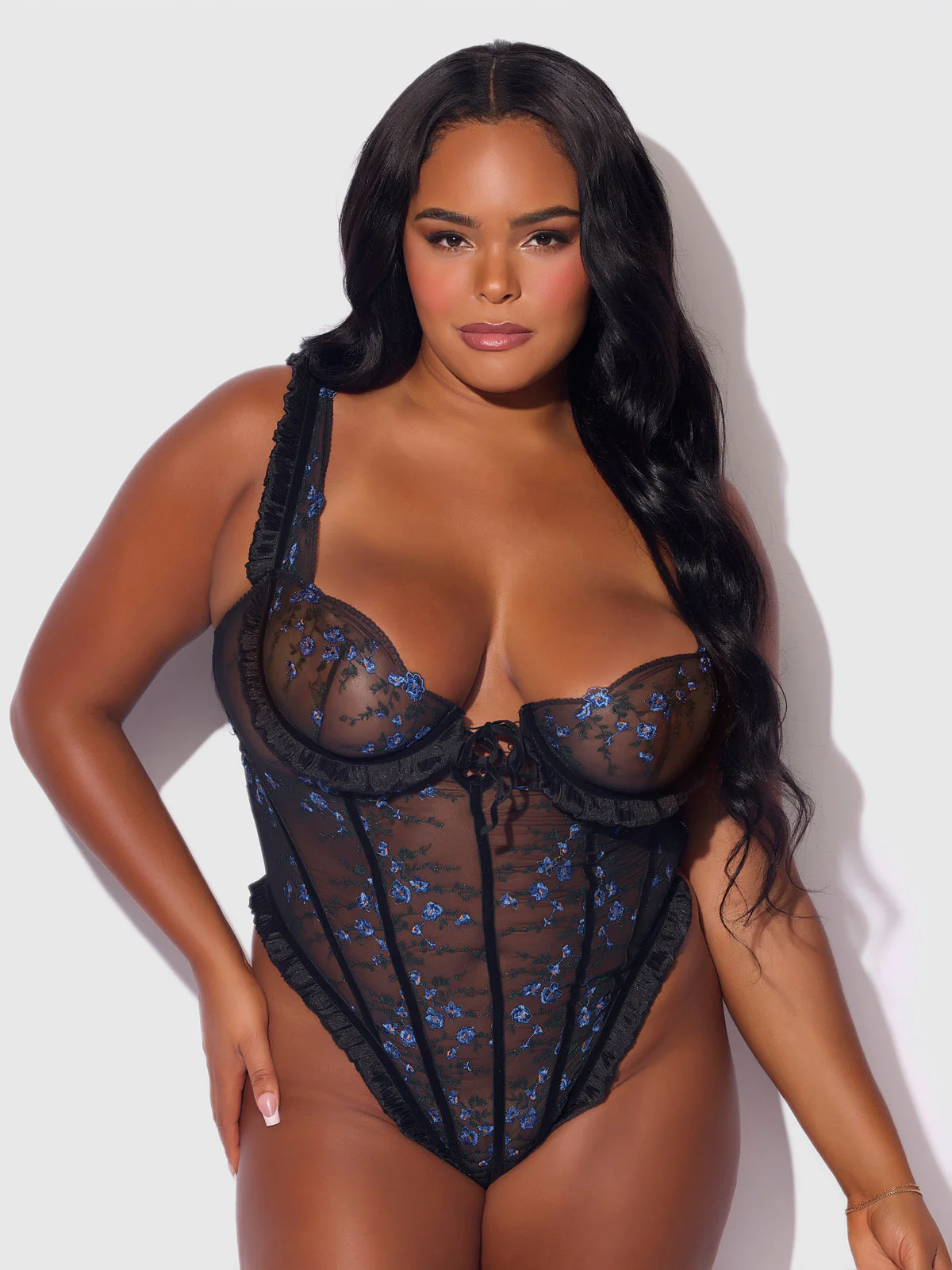 Harlow Embroidered Stretch Mesh Teddy - Image 5