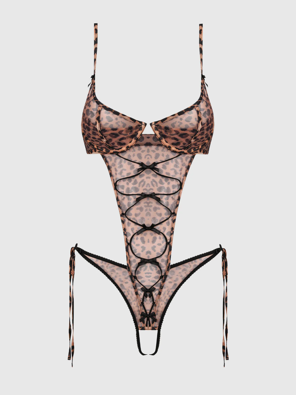 Kaia Leopard Mesh Crotchless Teddy - Image 6