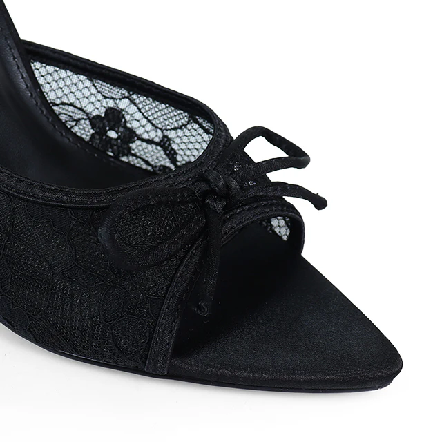 Lacey Pointed Toe Lace Bow Heels - Image 2