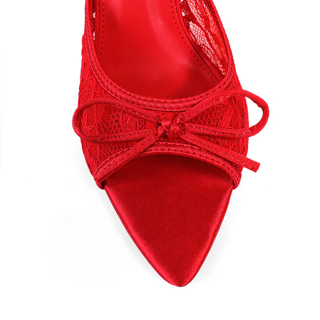 Lacey Pointed Toe Lace Bow Heels - Image 2