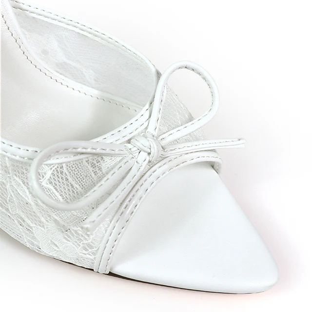 Lacey Pointed Toe Lace Bow Heels - Image 2