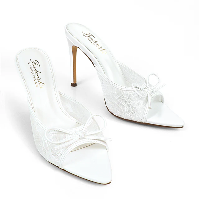 Lacey Pointed Toe Lace Bow Heels - Image 4