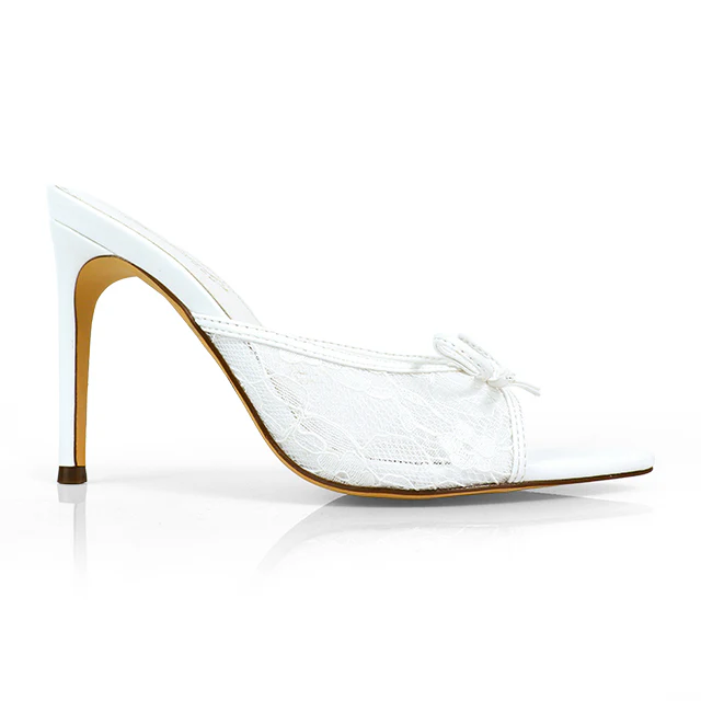 Lacey Pointed Toe Lace Bow Heels - Image 5