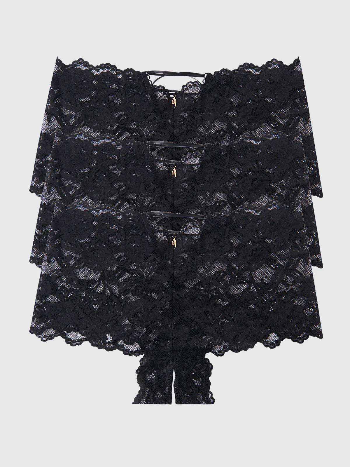 Mabel Crotchless Lace Up Back Cheeky 3 Pack