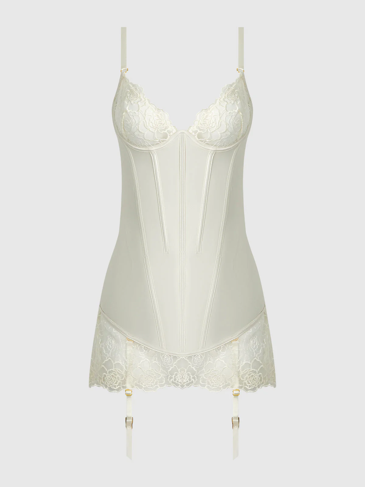 Melrose Embroidered Lace & Satin Chemise - Image 10