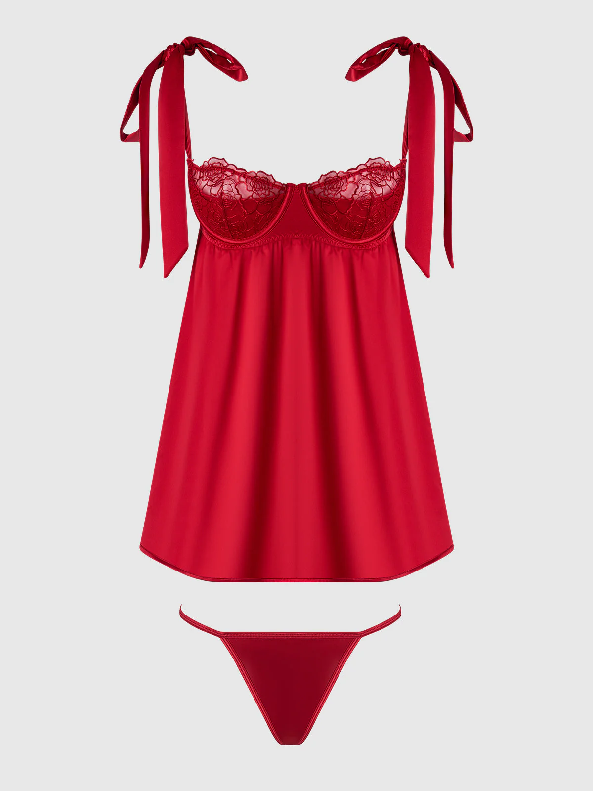 Melrose Satin & Embroidered Lace Underwire Babydoll Set - Image 10
