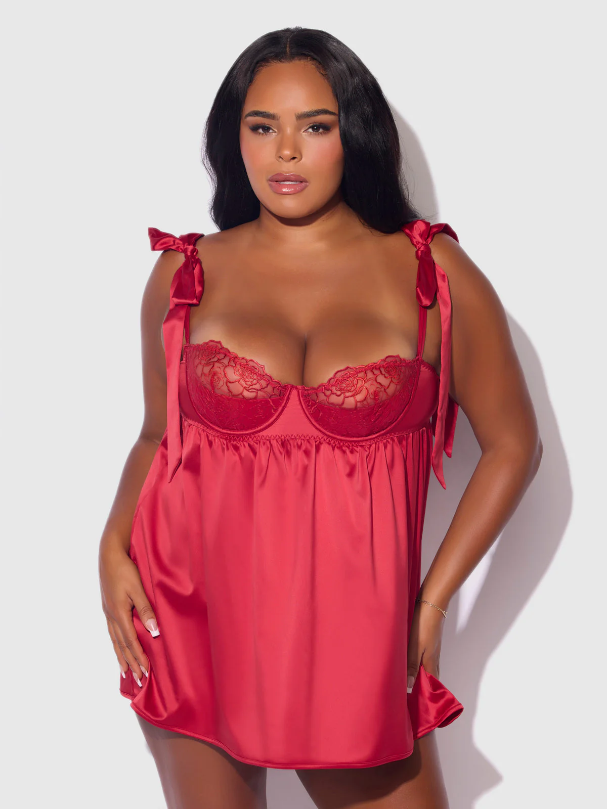Melrose Satin & Embroidered Lace Underwire Babydoll Set - Image 6
