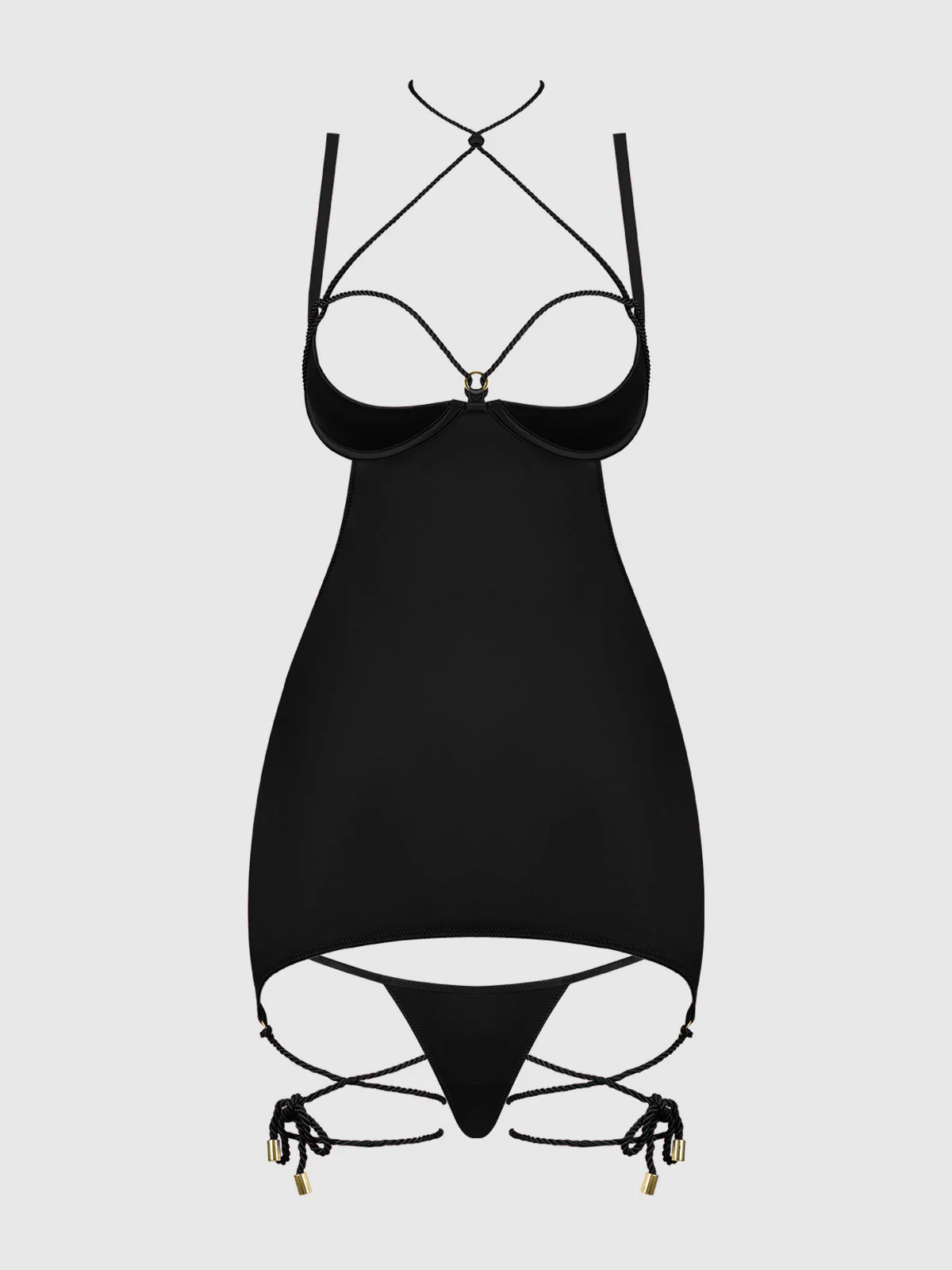 Nadya Liquid Satin & Rope Open Back Chemise & G-String Set - Image 7