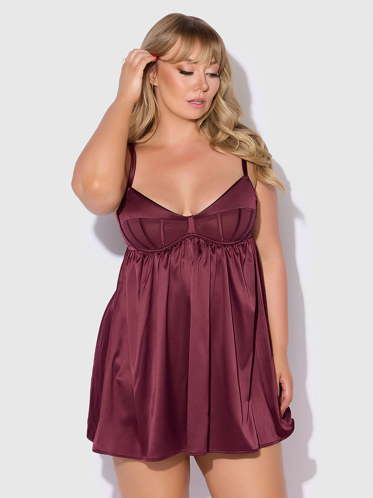 Petra Satin & Mesh Unlined Corset Cup Babydoll Set - Image 5