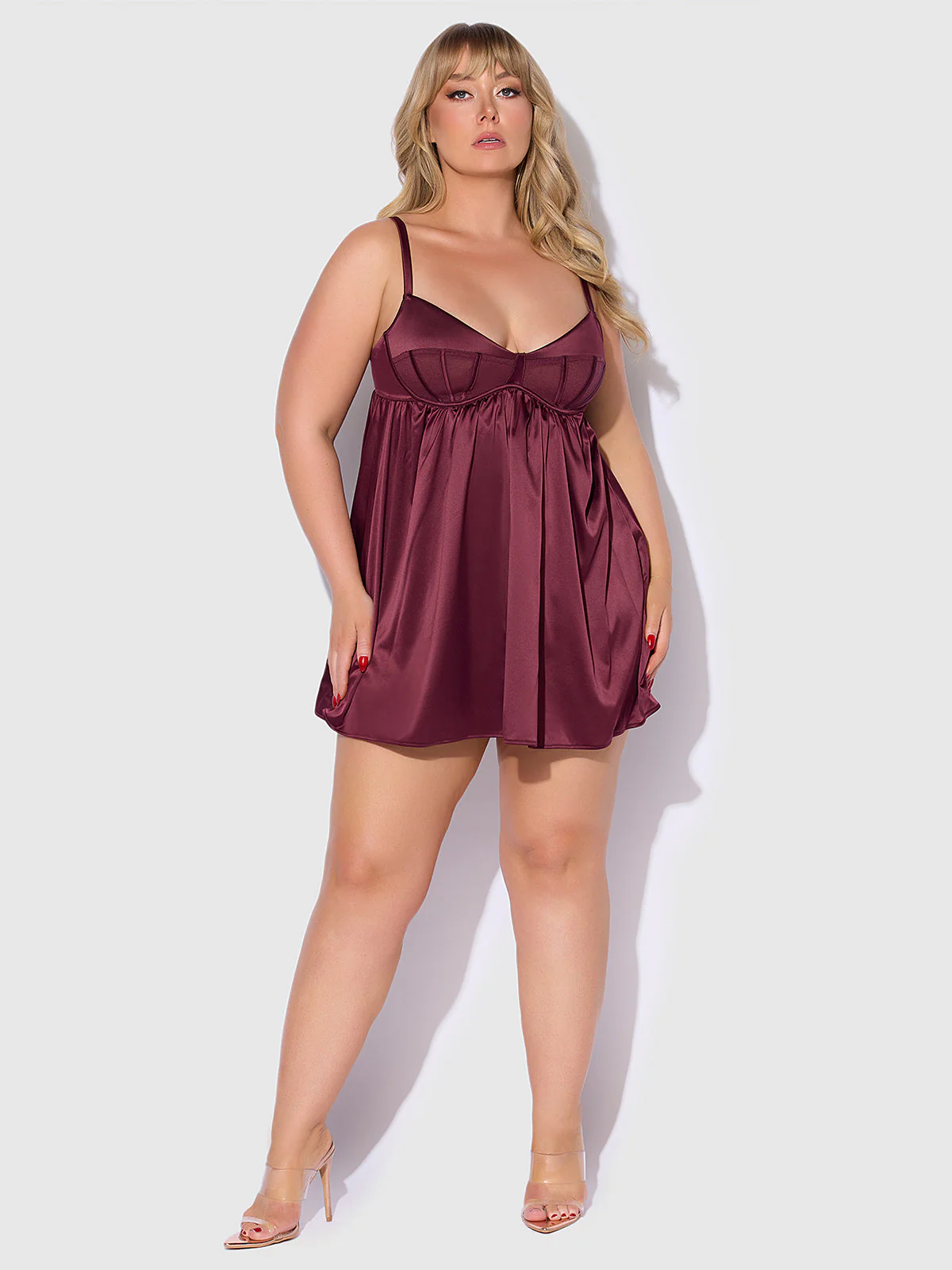 Petra Satin & Mesh Unlined Corset Cup Babydoll Set - Image 8