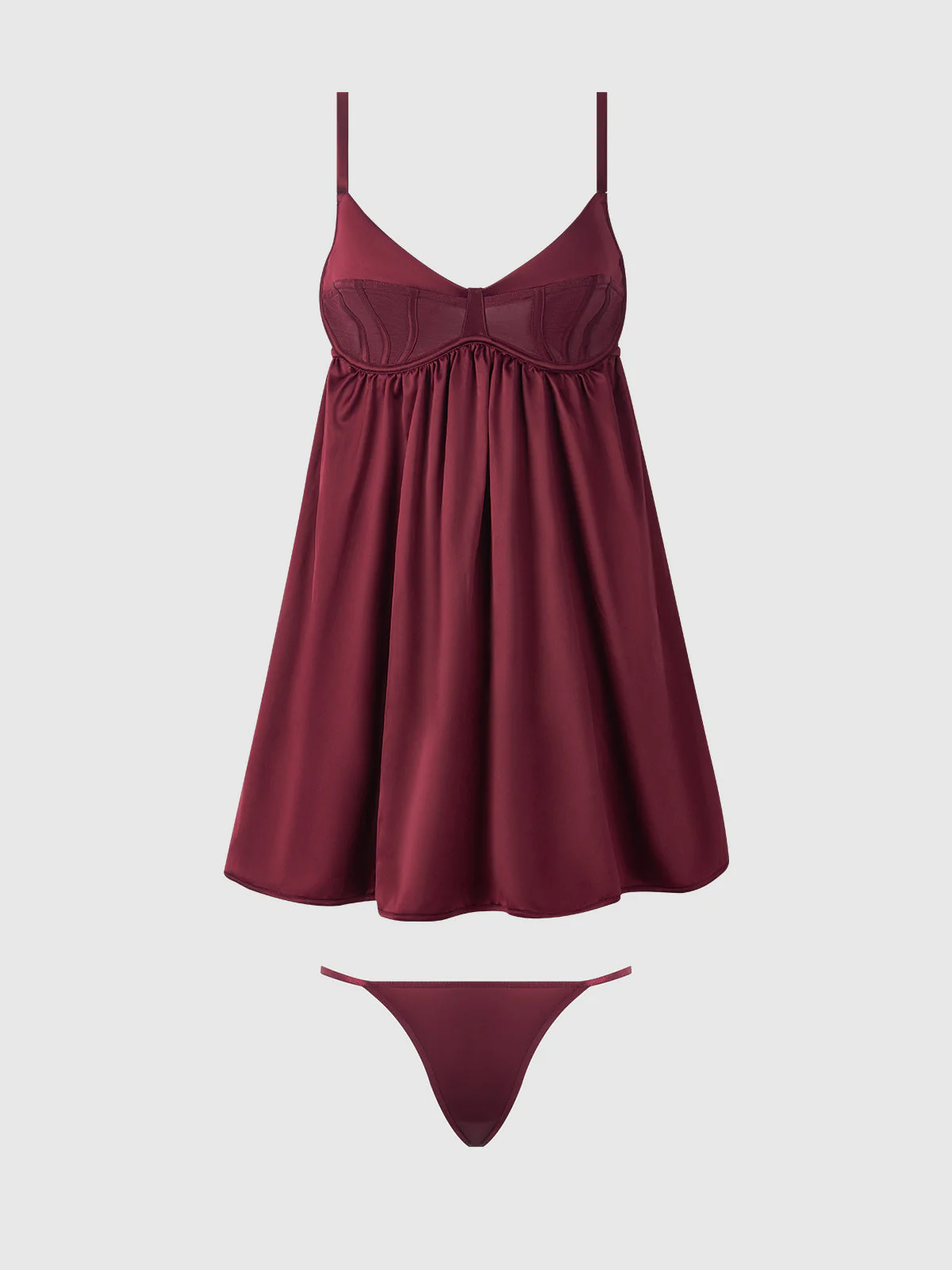 Petra Satin & Mesh Unlined Corset Cup Babydoll Set - Image 9