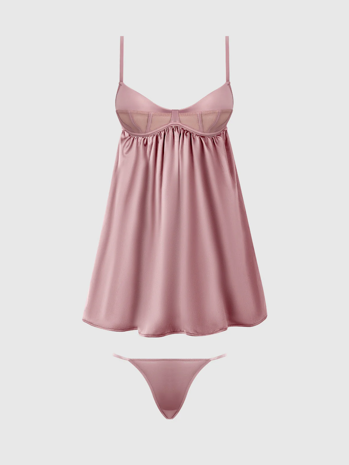 Petra Satin & Mesh Unlined Corset Cup Babydoll Set - Image 10