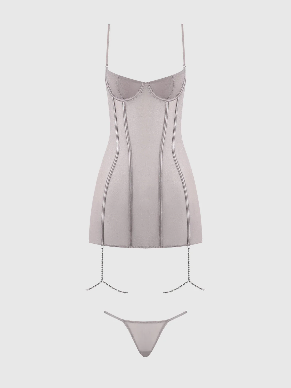 Pia Shine Mesh & Rhinestone Chemise & G-String Set - Image 7