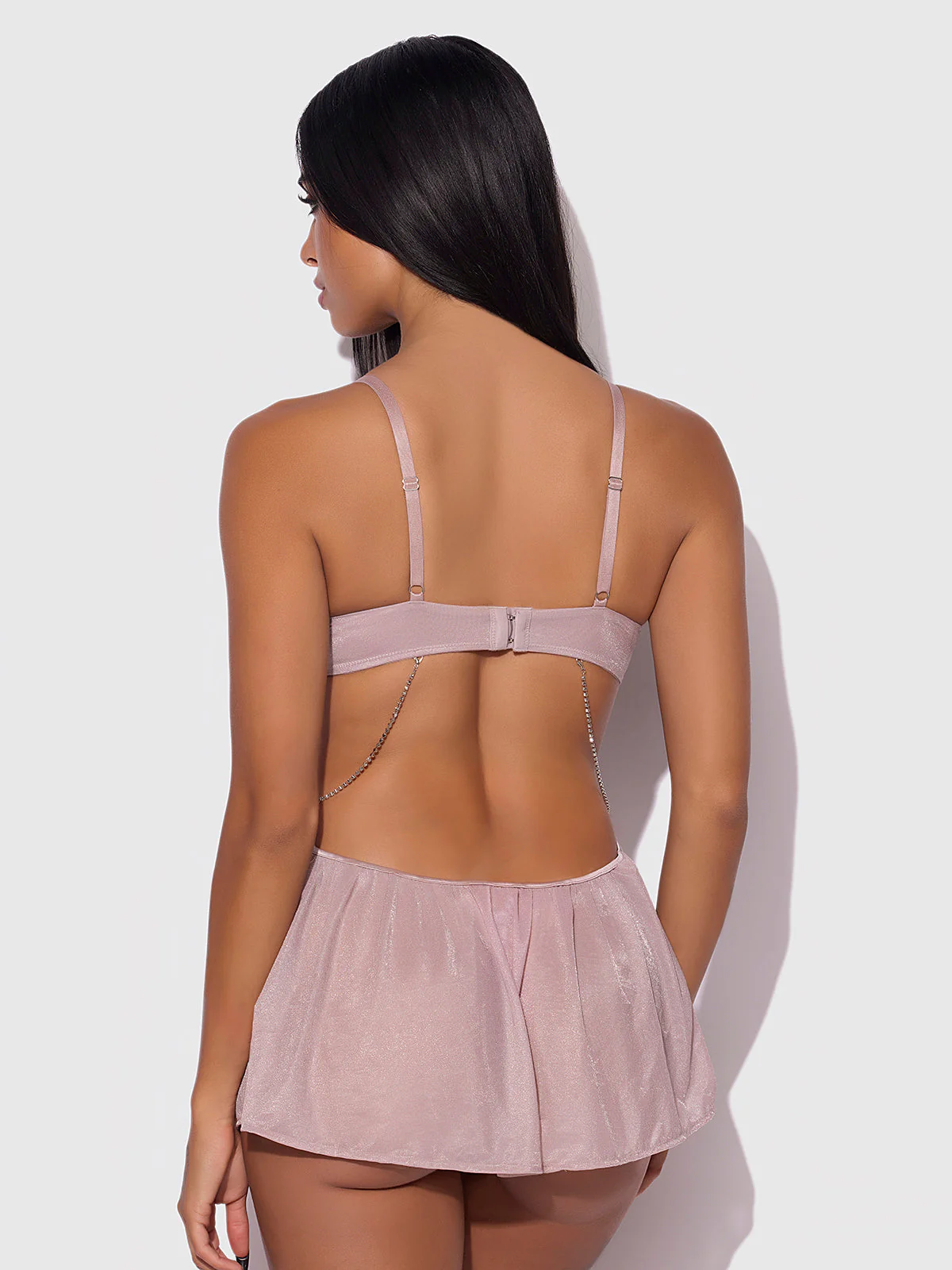 Pia Shine Mesh & Rhinestone Side Cutout Babydoll Set - Image 3