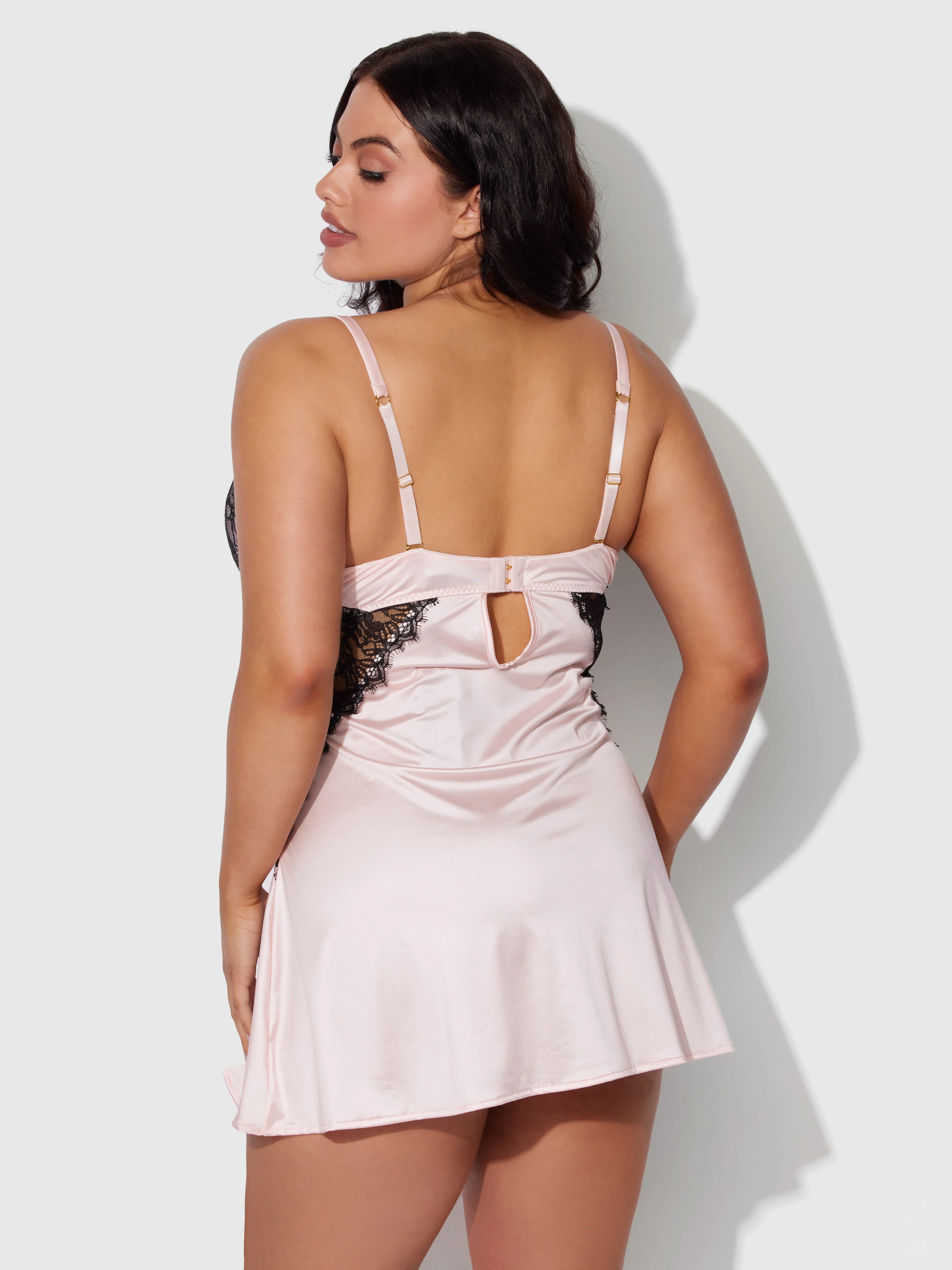 Rising Star Plunge Push Up Babydoll in Liquid Satin & Lace - Image 6