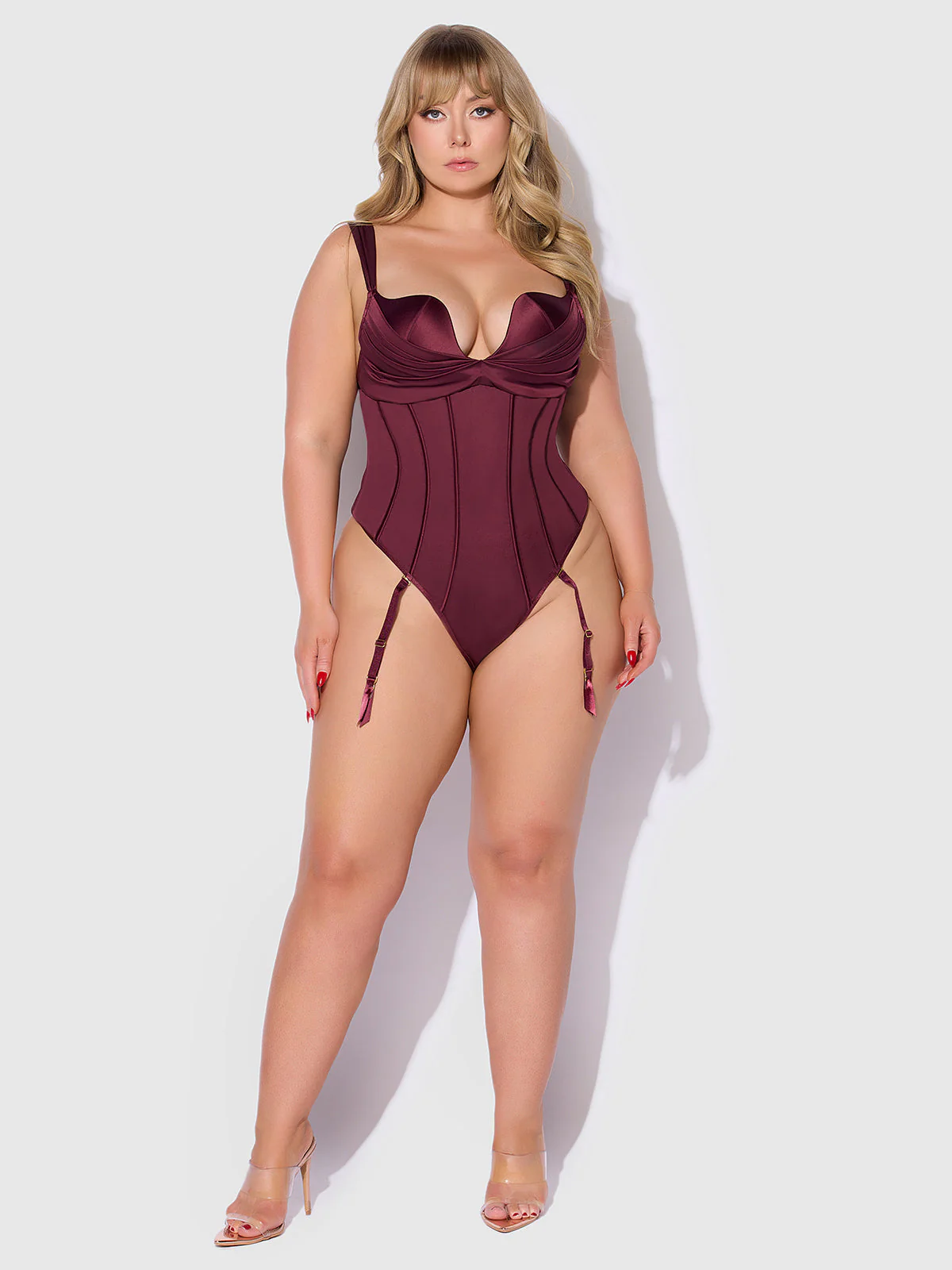 Rising Star Plunge Push Up Corseted Teddy in Petra Satin - Image 12