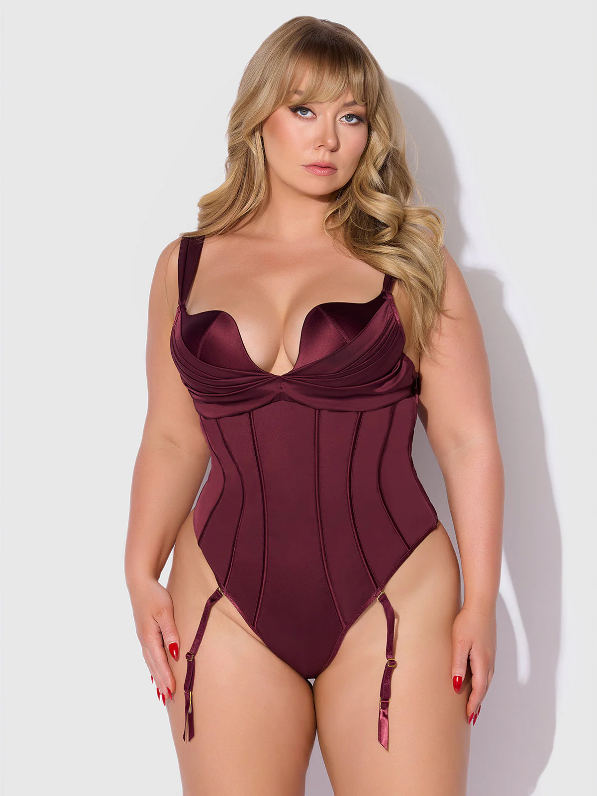 Rising Star Plunge Push Up Corseted Teddy in Petra Satin - Image 9