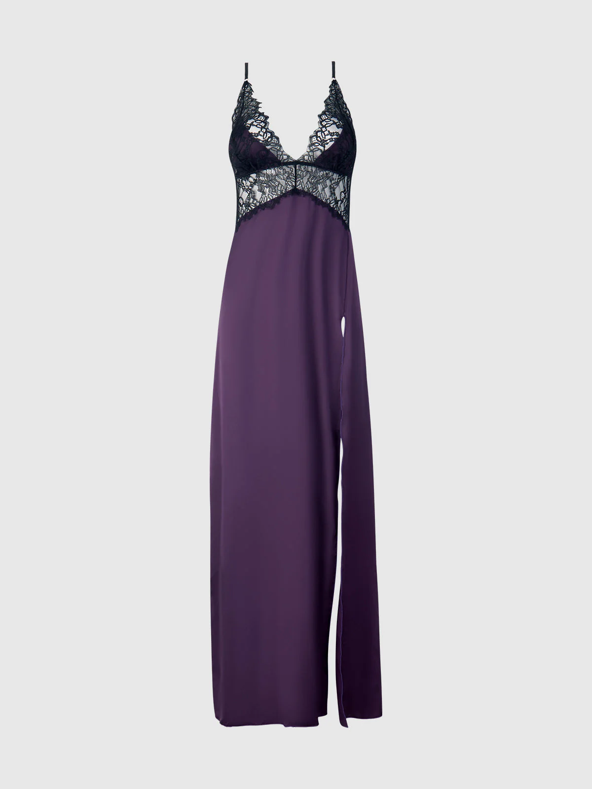Rosalind Satin & Lace Long High Slit Gown - Image 11