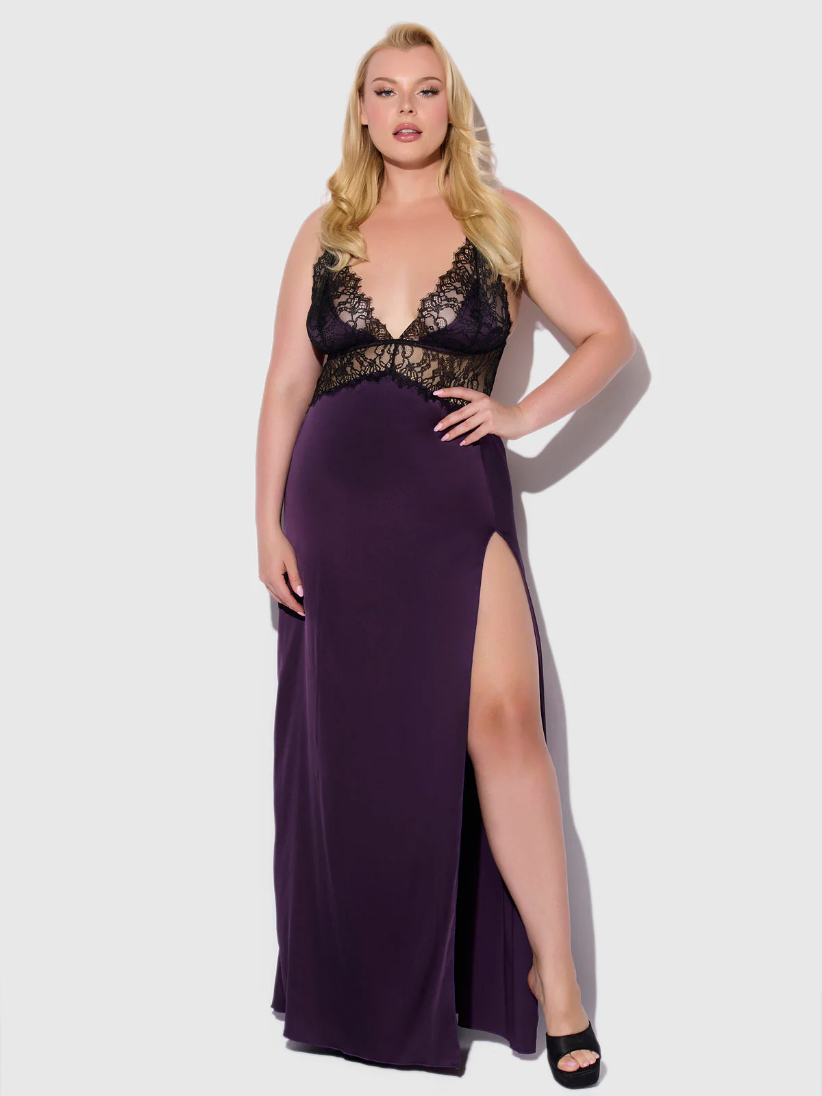 Rosalind Satin & Lace Long High Slit Gown - Image 6