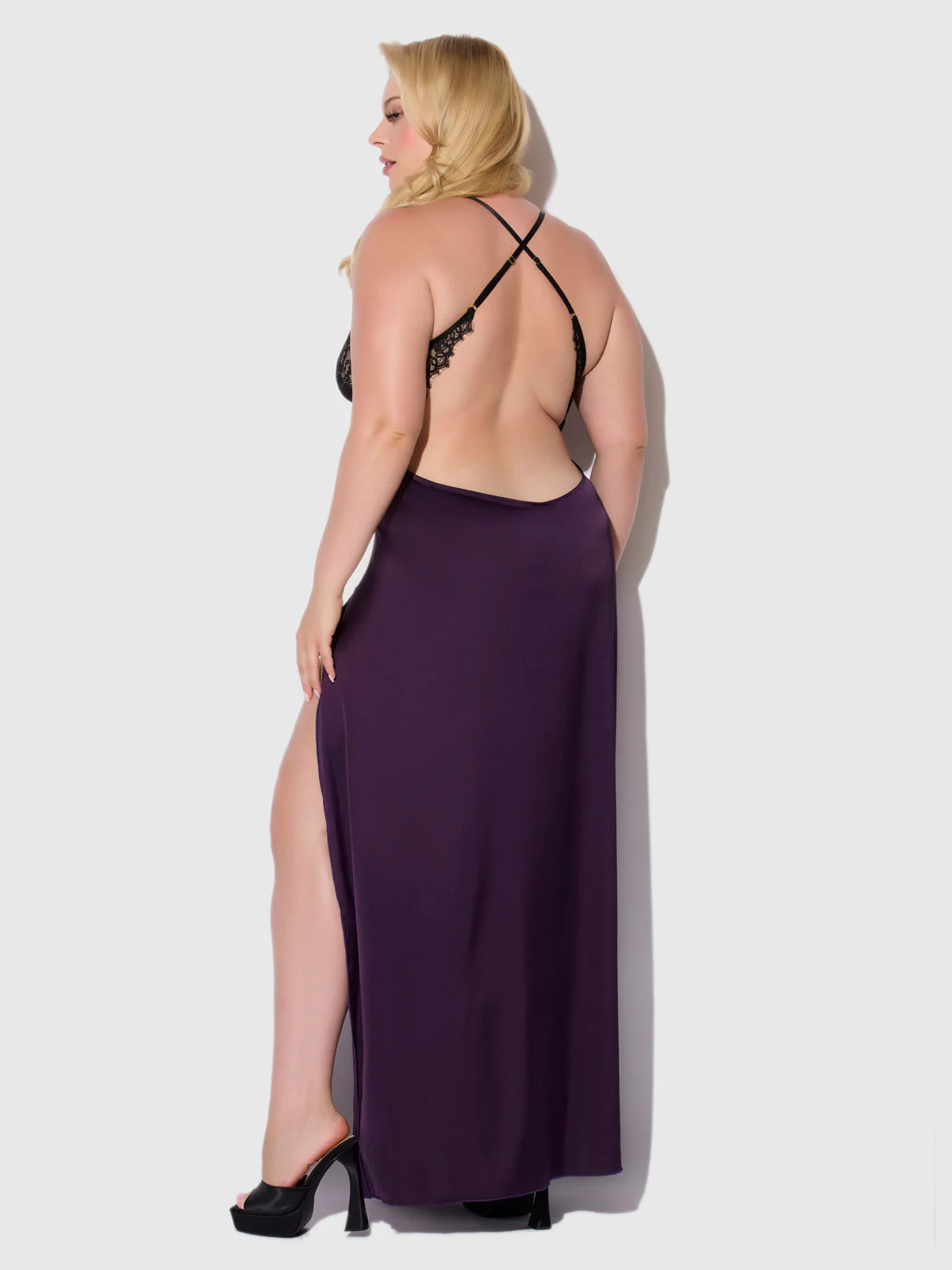 Rosalind Satin & Lace Long High Slit Gown - Image 7
