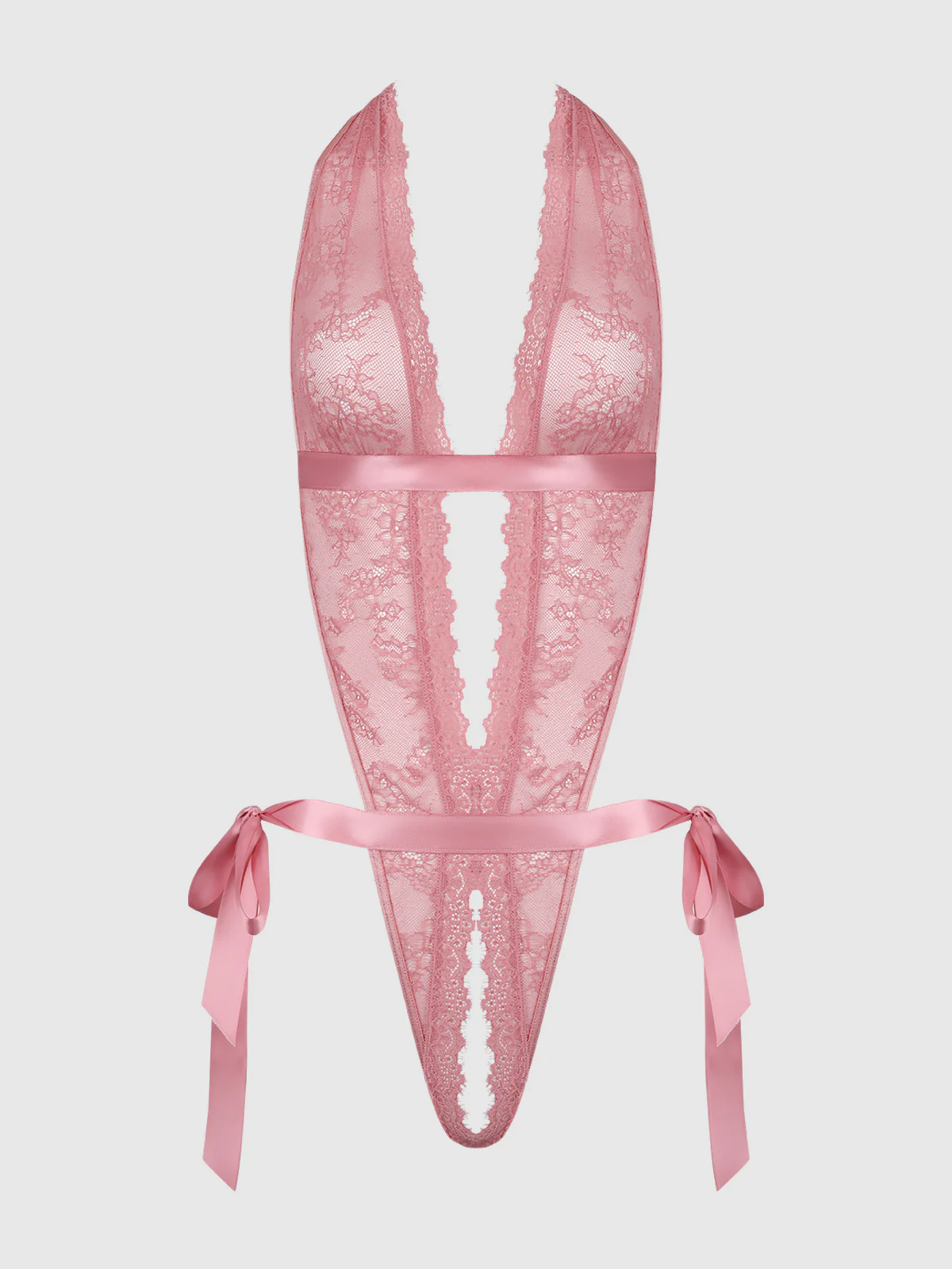 Rosalind Satin & Lace Drop Off Crotchless Teddy - Image 5