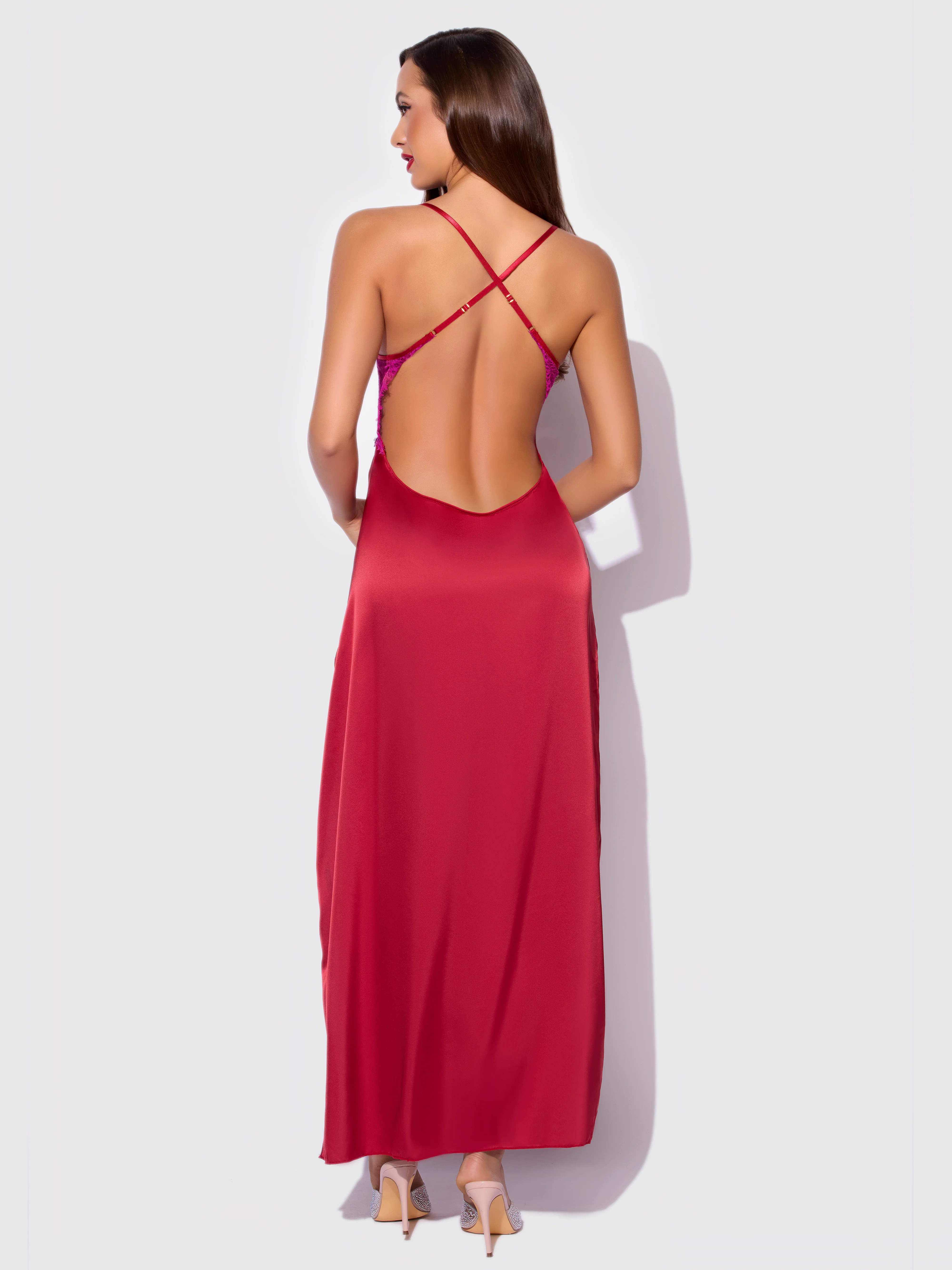 Rosalind Satin & Lace Long High Slit Gown - Image 7