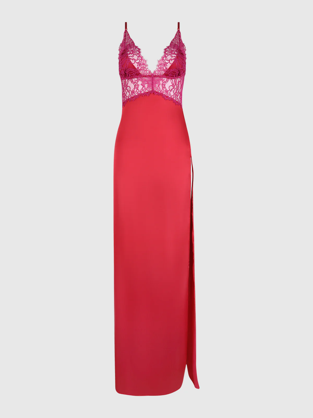 Rosalind Satin & Lace Long High Slit Gown - Image 9