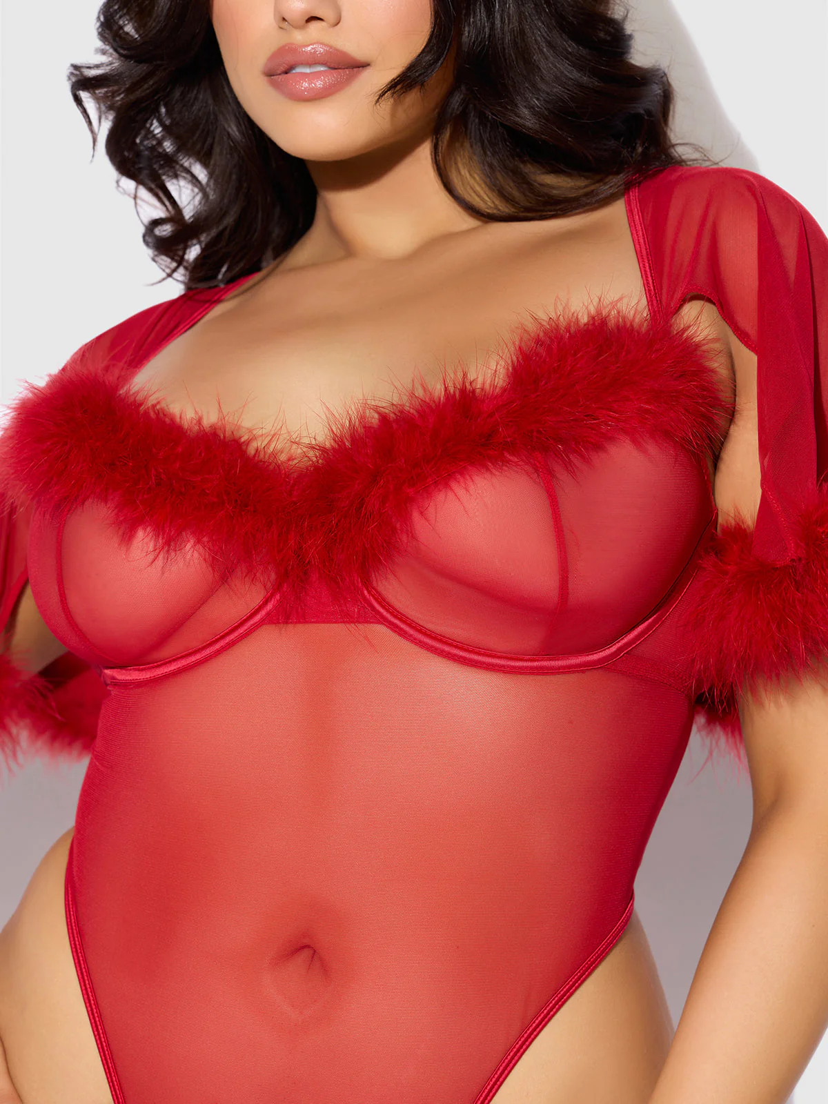 Scarlett Bell Sleeved Marabou Bodysuit - Image 4