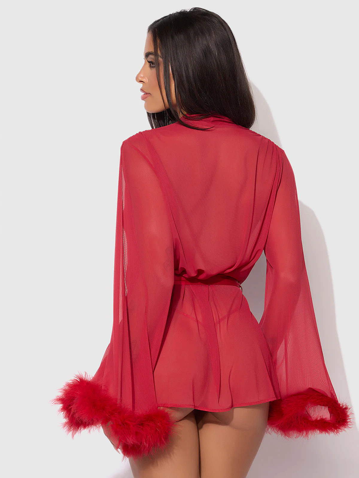 Scarlett Marabou & Mesh Short Robe - Image 3