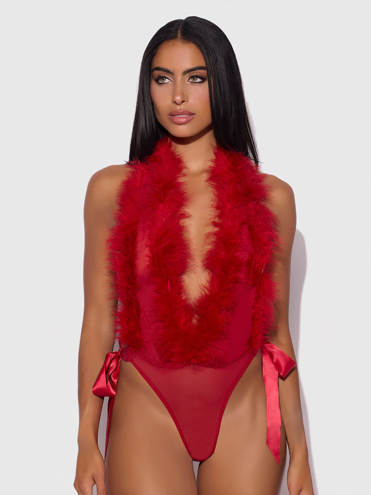 Scarlett Plunging Drop Off Marabou Teddy - Image 2