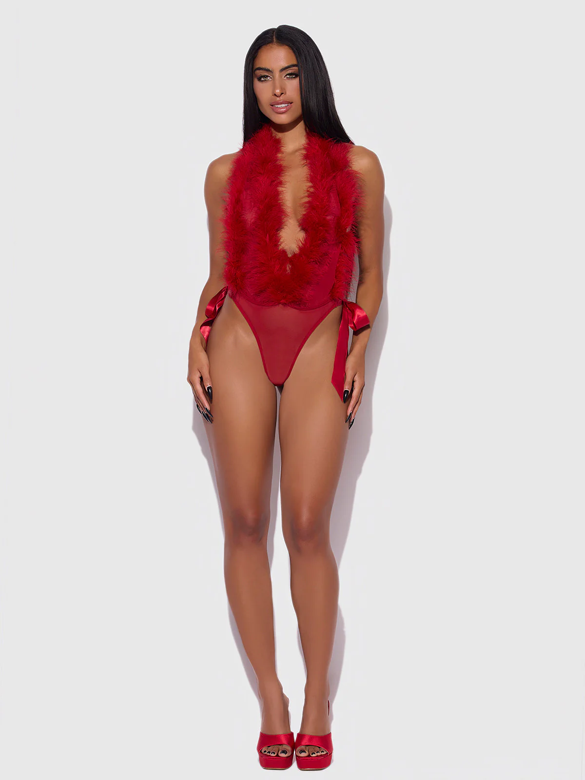 Scarlett Plunging Drop Off Marabou Teddy - Image 4