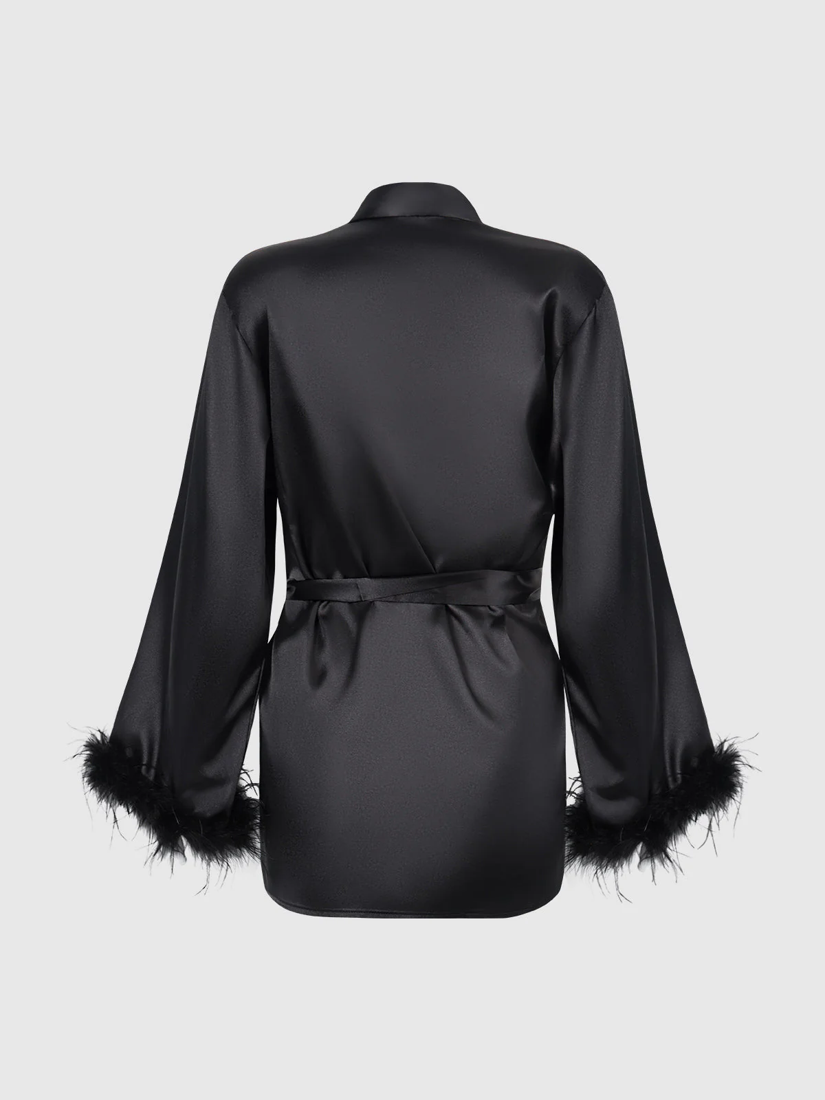 Scarlett Satin & Feather Trimmed Short Sleep Robe - Image 10