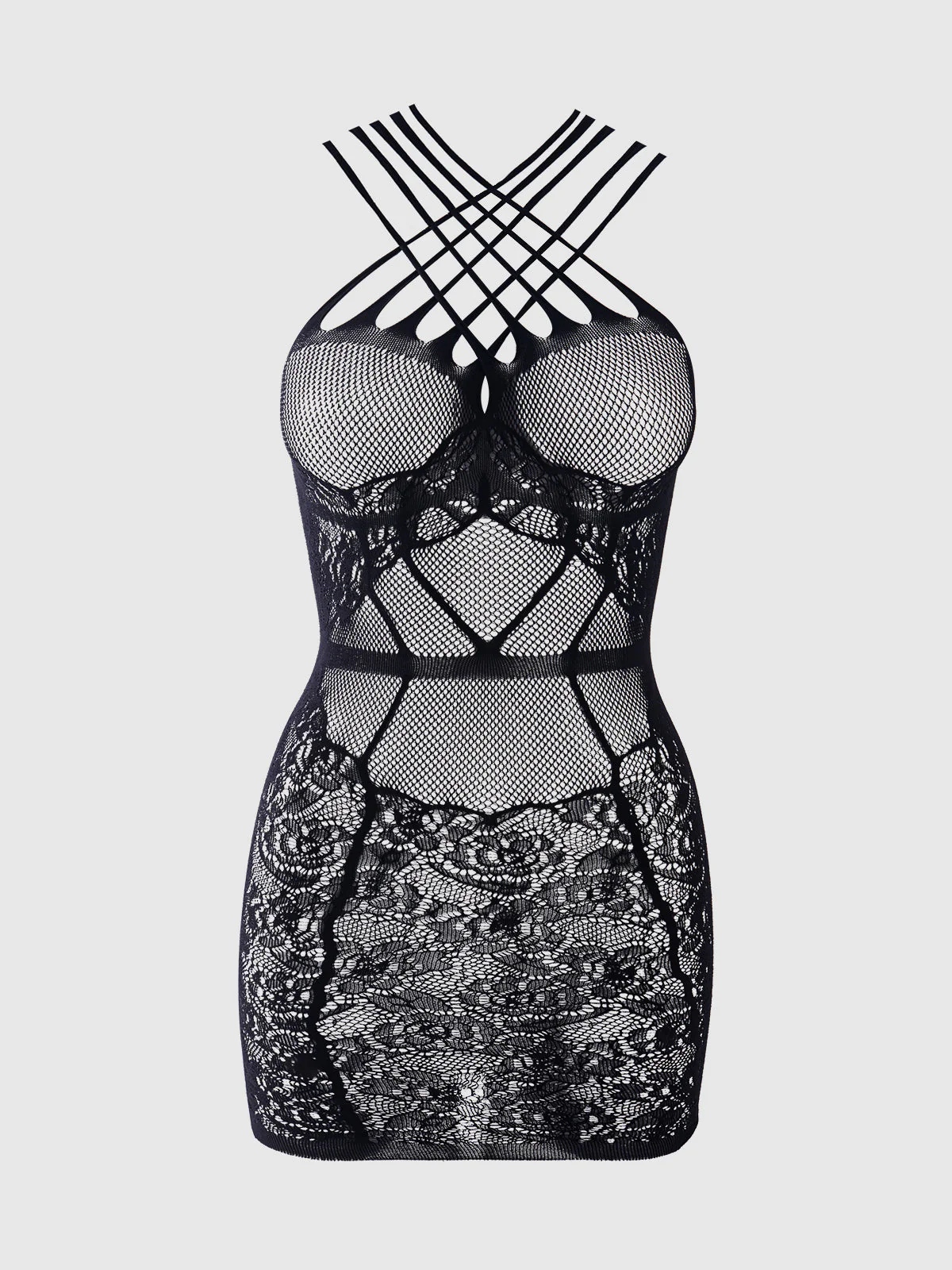 Strappy Floral Lace Bodystocking Dress - Image 7