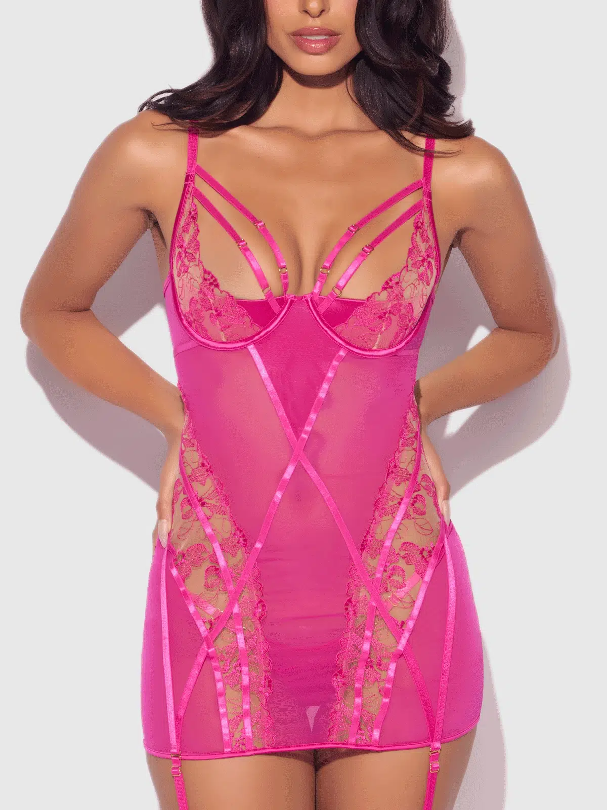 Venus Lace Strappy Chemise & G-String Set - Image 3