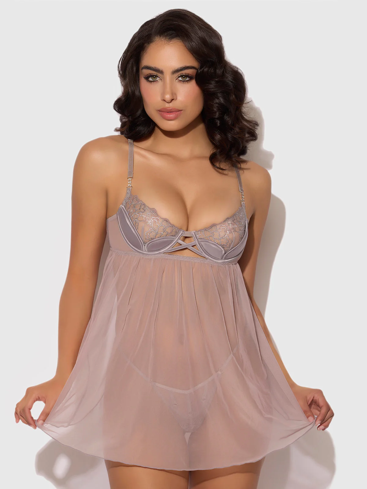 Wren Satin & Embroidered Tulip Demi Babydoll